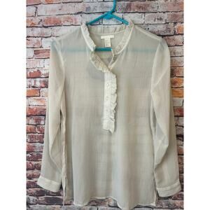 H&M cream sheer long sleeve blouse top shirt ruffled hem women's size 4